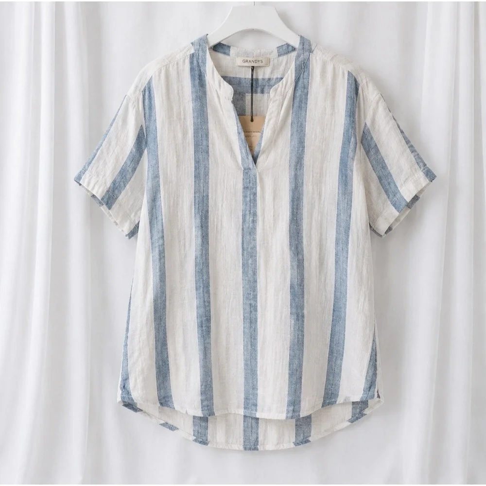 Grand Greece Toddler Boy Shirt Size 2 Blue White Striped Cotton Gauze Greece NWT